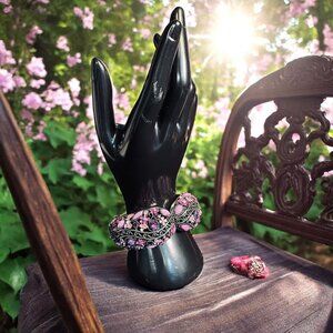 Vintage Floral Cuff Bracelet Pink Purple Rhinestone Boho Y2K‎ Cottagecore